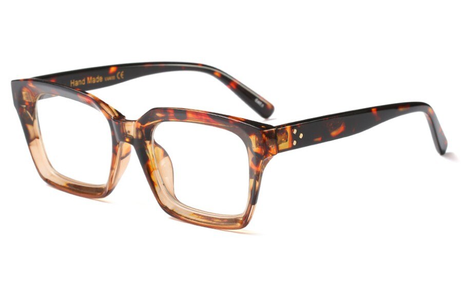 Montura de gafas cuadradas Retro Para hombre y mujer, lentes ópticas de de con remache, a la , para ordenador, 45440: C1 leopard clear