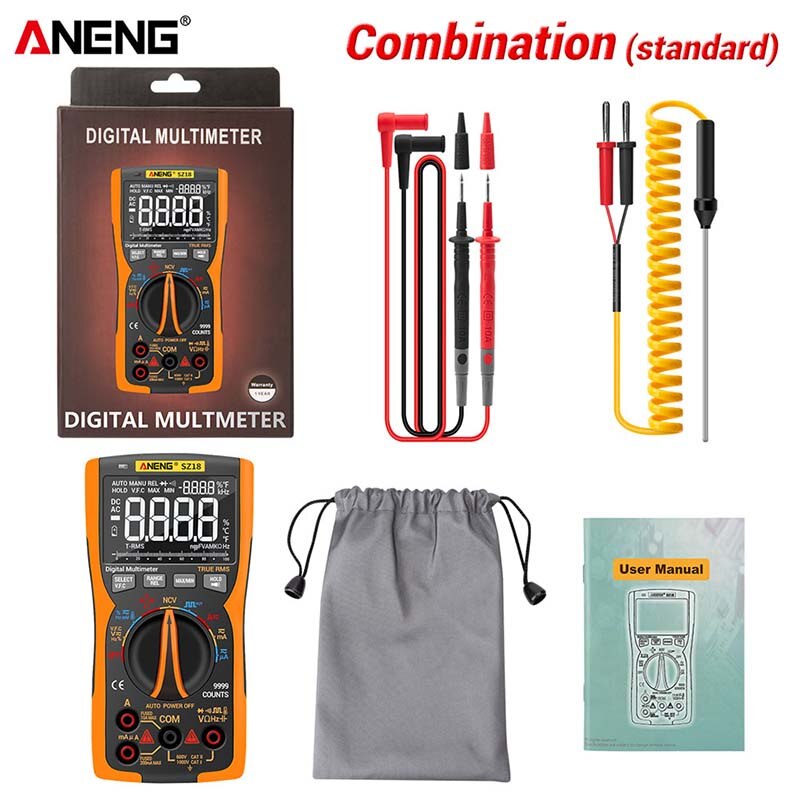 Aneng  sz18 9999 räknar true rms digital multimeter analog tester multimetro diy fyrkantvågsutgångstransistor