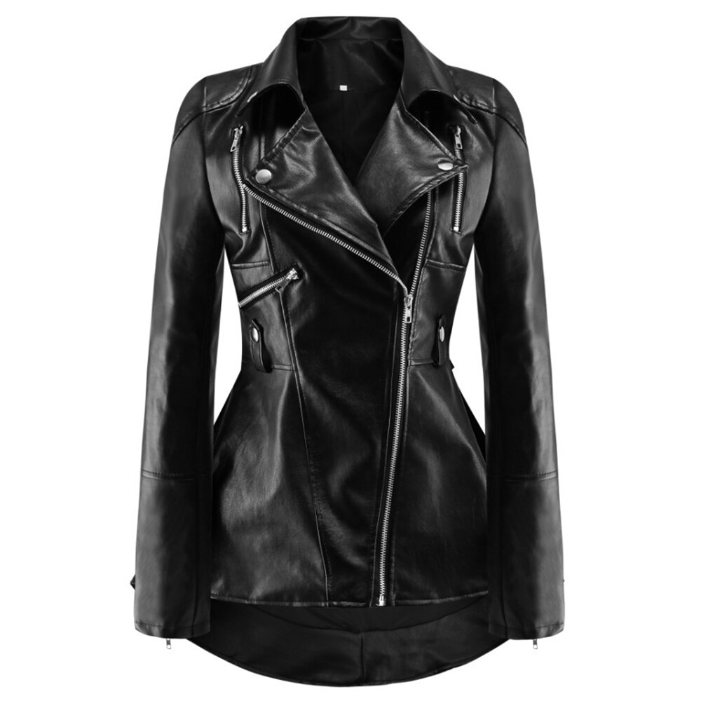 Herbst Schwalbenschwanz Wind Zerzaust Faux Leder Mäntel Elegante Weibliche Grundlegende Mantel Schwarz Schlank Kühle Dame Revers Nacken Mitte-lange jacke D25: M