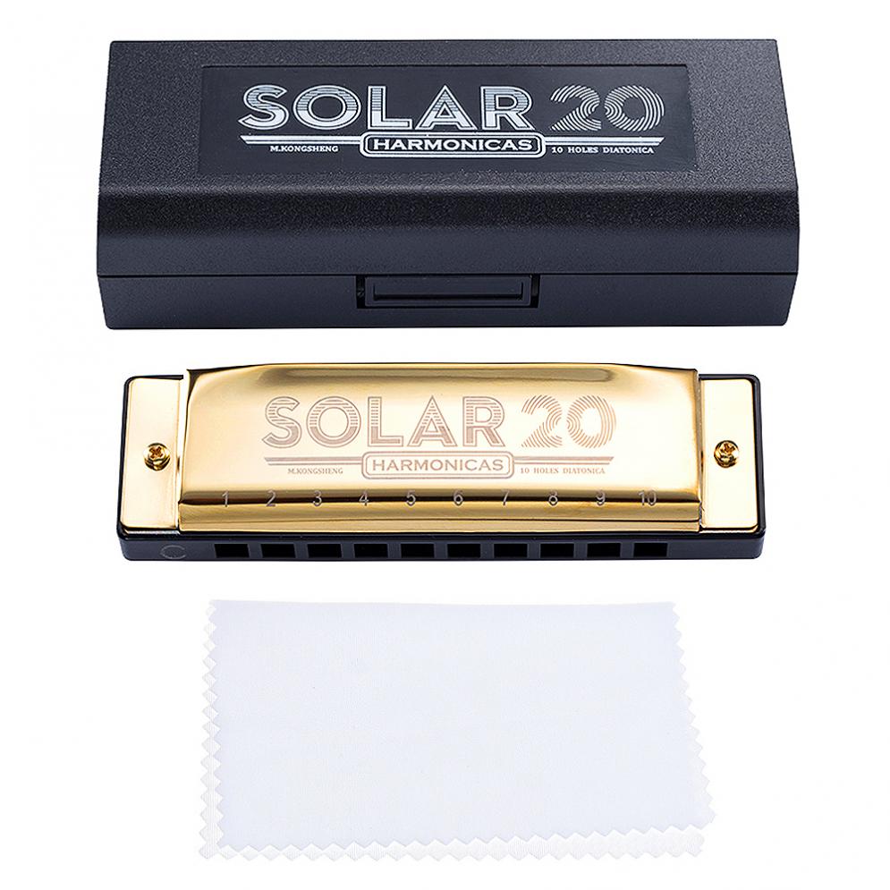 10 Holes Gold Diatonic Harmonica Blues Harp Mouth Organ Key of Reed Musical Instrument Stainless Steel for Beginner