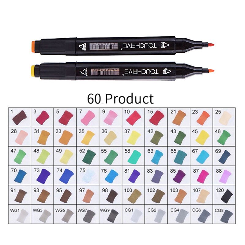 TOUCHFIVE 60 Colors Pen Marker Set Dual Head Sketch Markers Cheap Alcohol Marker Pen For Draw Manga Animation Art Supplie: 60-product-black