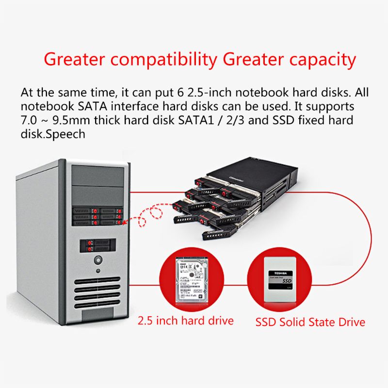 Mr -6601 6 bay harddisk kabinet rack datalagring til 2.5 tommer sata ssd hdd hjem backup computer sag dækning