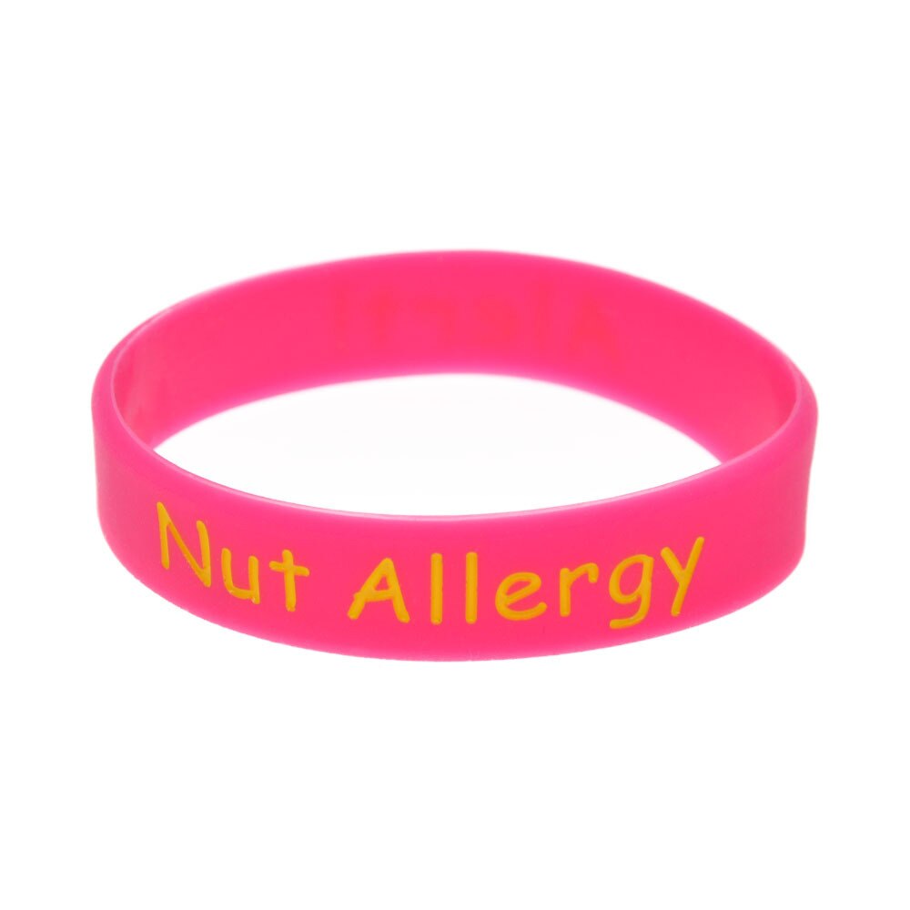 Pulsera de silicona con grabado para niños, brazalete de colores con advertencia de alergia a nueces, a la ,