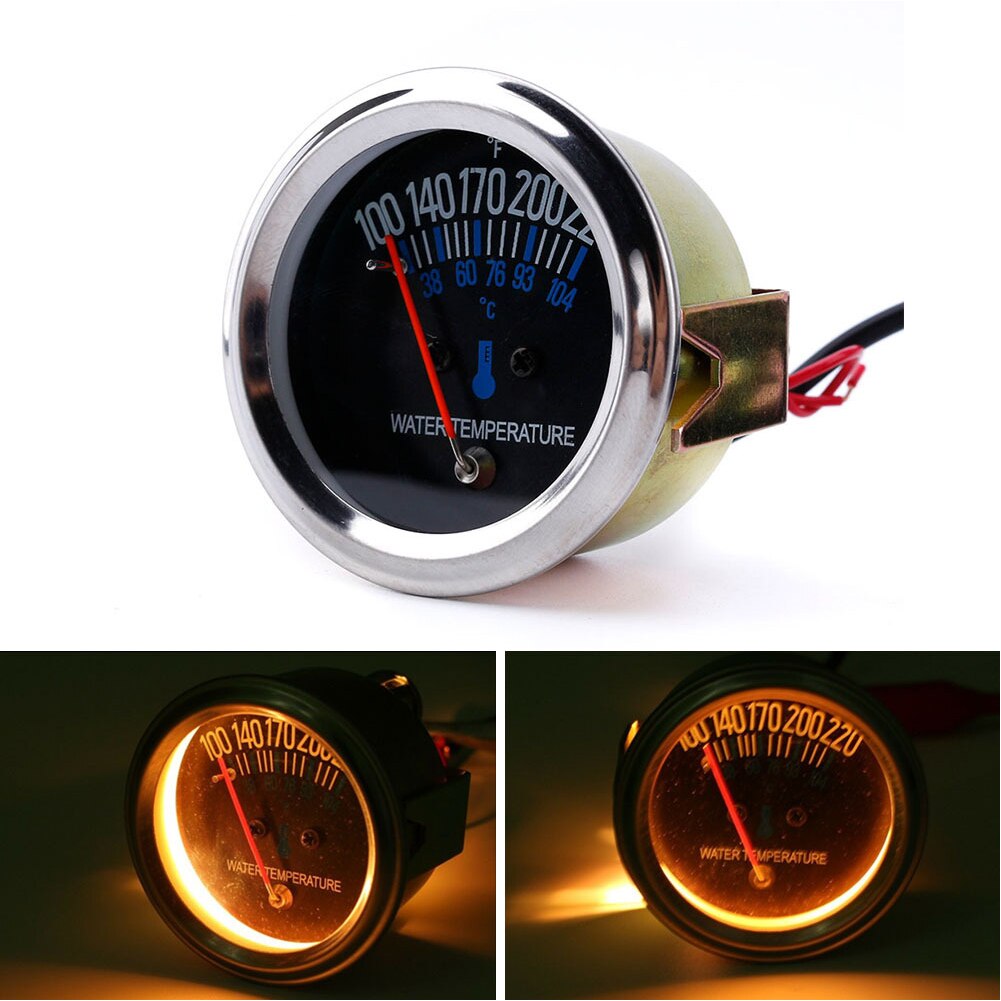 Motor Meter Auto Dc 12V Mechanische 38-104 ℃ 52Mm Pointer Universele Ronde Auto Geel Licht Water temperatuur Gauge Instrument