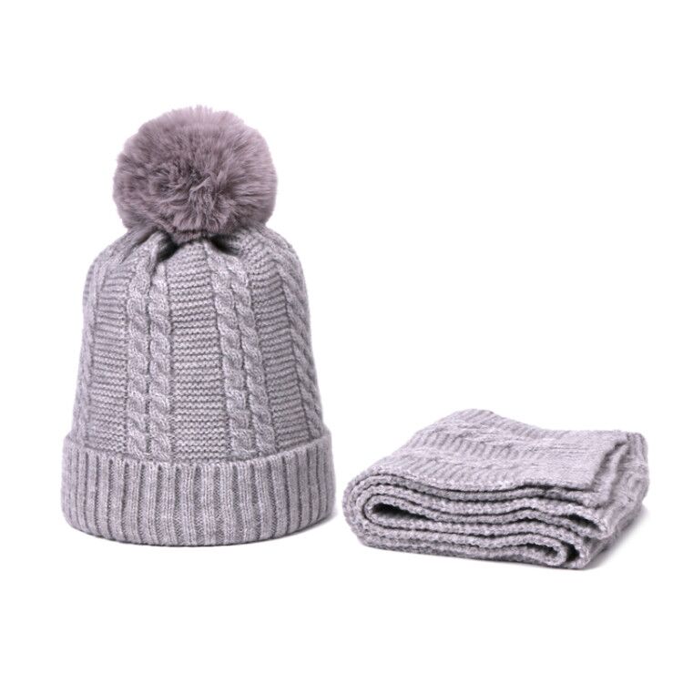 Bonnet et écharpe en fausse fourrure pour enfants, ensemble avec doublure, Bonnet et épais, couleur unie, automne, hiver: C
