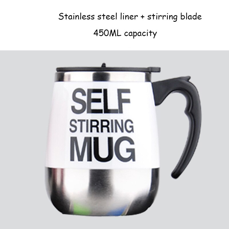 Self Stirring Mug Automatic Mixing Mug for Coffee Milk Grain Oat Stainless Steel Thermal Cup Double Insulated Smart Cup Magnetic: Leaf section White