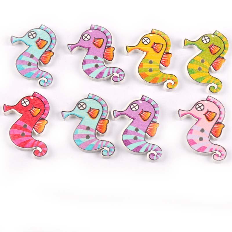 Botones de madera para pintura de patrones de animales marinos, accesorios de costura para manualidades de ropa y álbum de recortes, M1736, 25 uds.: 3