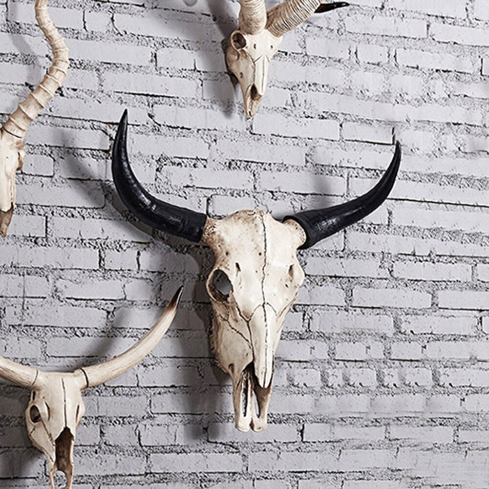 Hars Longhorn Koe Schedel Hoofd Muur Opknoping Decor 3D Dier Wildlife Sculptuur Beeldjes Ambachten Hoorns Voor Thuis Halloween Decor