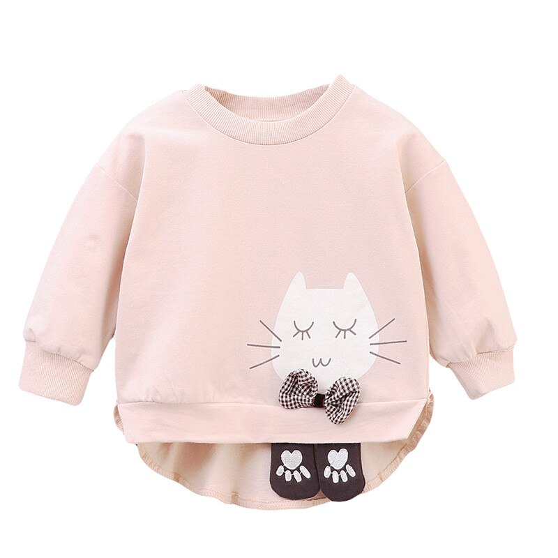 Höst flickor tröjor bebis spädbarn flicka kläder barn småbarn tecknad katt rosett långärmad pullover toppar ytterkläder