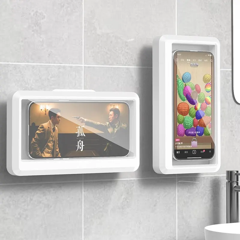 Support de téléphone étanche pour salle de bain, boîte de support murale pour téléphone, écran tactile auto-adhésif, support de téléphone, rangement d'étanchéité pour douche