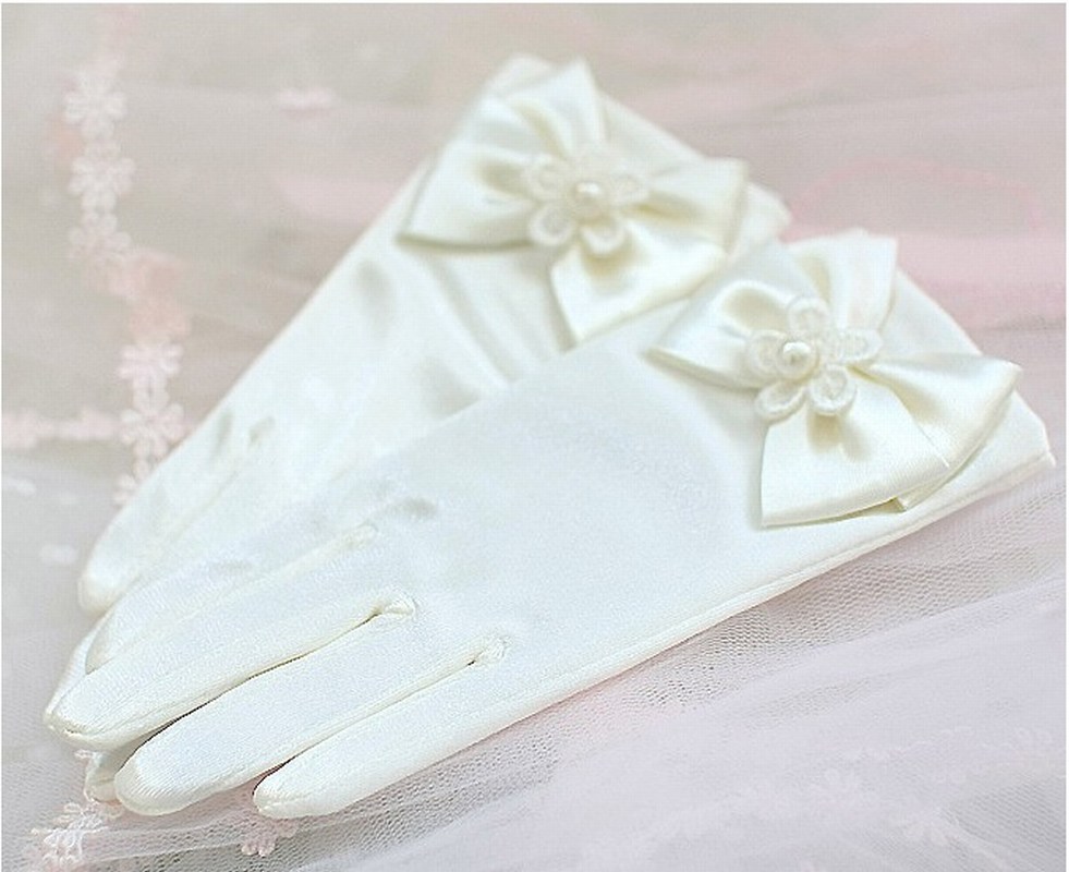 Gants en Satin pour petites filles, accessoires de mariage, de fête, de fête, de cérémonie, de nœud papillon, courts
