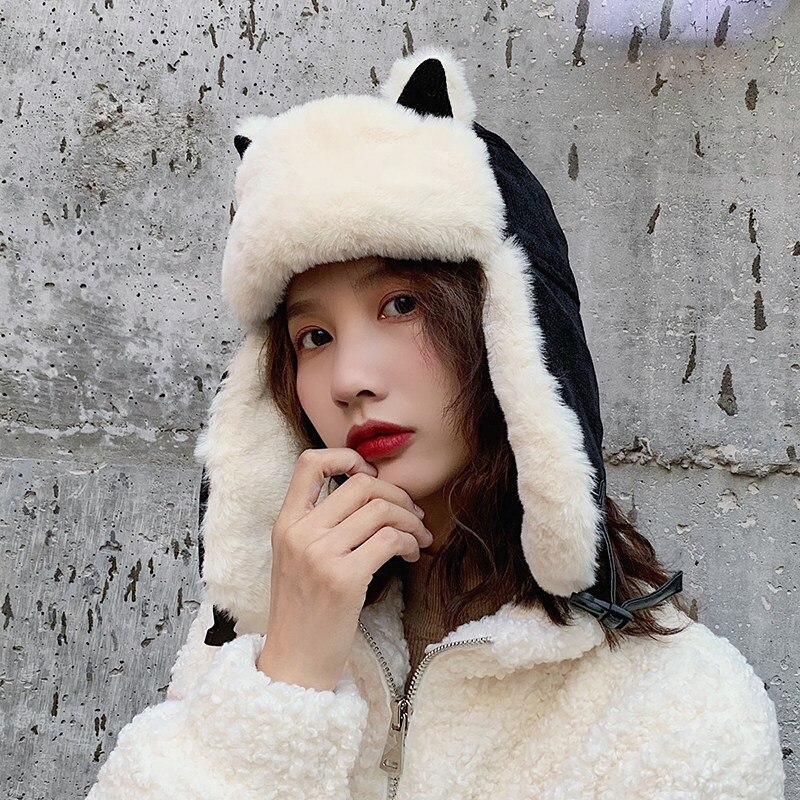 K79 Women&#39;s Hat Winter HaTt Ushanka hat For Female Thicken Cold Cap Warm Hat Windbreak Hat Warm Hat Pilot Cap Hat With Earflaps: K79-Black