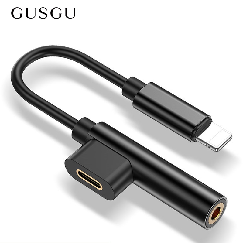 GUSGU 2 in 1 Audio Adapter voor iPhone 8 7 Plus XS XR Charger Splitter Kabel voor Bliksem tot 3.5mm Jack Koptelefoon Splitter