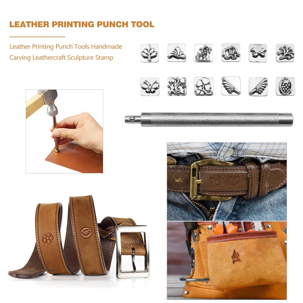 1 Set Leather Working Saddle Making Tools Leather Stamp Set for DIY Steel Punch Carving Metal Leather Craft Stamps Printing Tool
