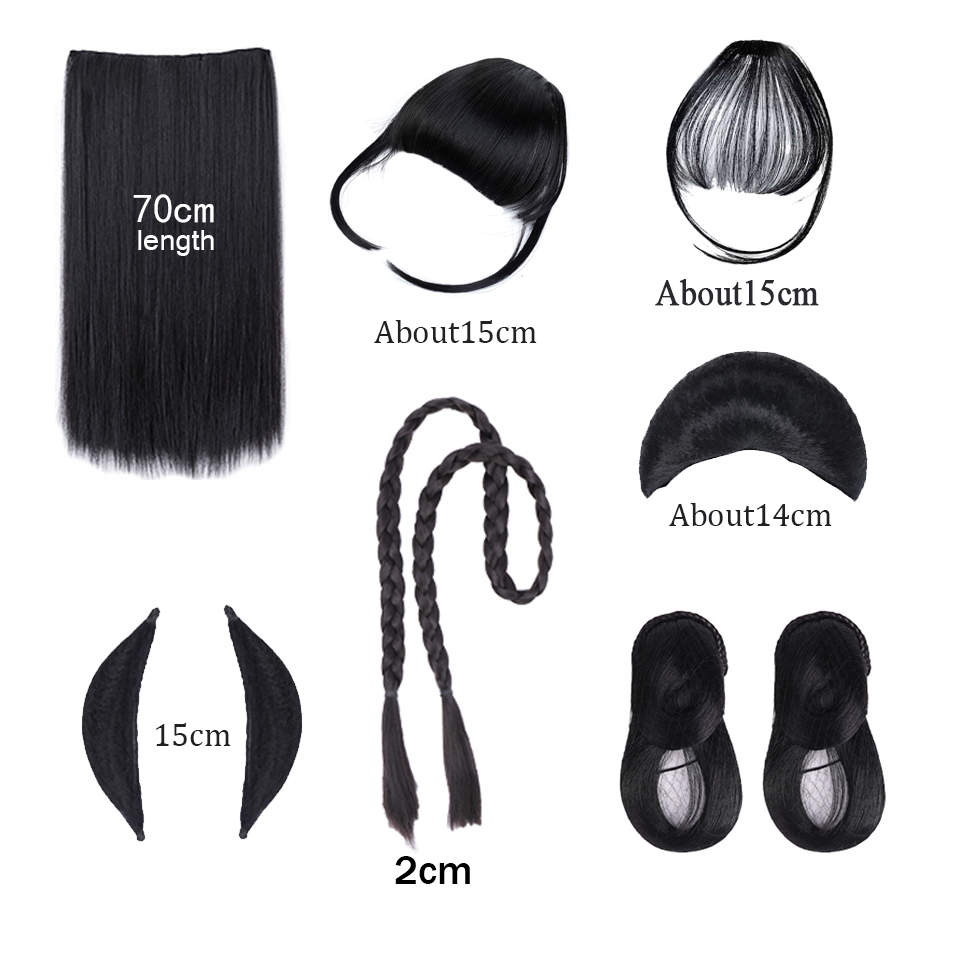 HUAYA – Extensions de perruque, postiche de cheveux chinois ancien, haute corne de bœuf noir, coiffure classique, couronne, tresses, Chignon