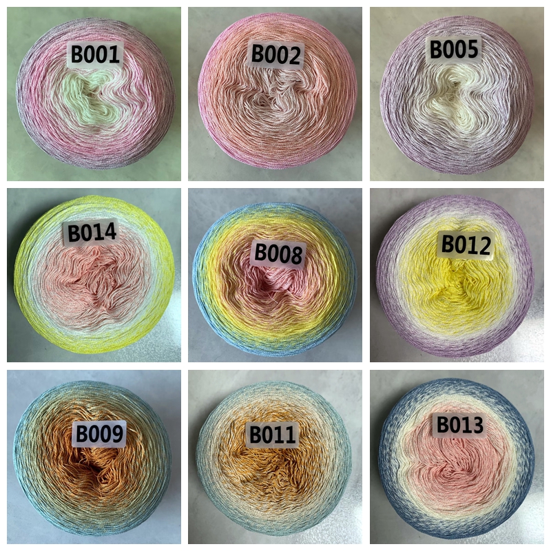 Ovillo de algodón y lino para Tartas, hilo degradado 8 # de encaje Macaron, línea de gelatina de 4 hebras, sección larga teñida, chal de ganchillo, TJ20263, 300G por bola