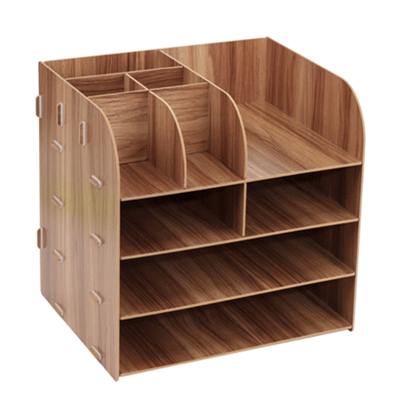 Wooden DIY Assemble Desktop Organizer Office Desk Organizer Drawer File Holders for Office Desktop Magazine File Organizer: Default Title