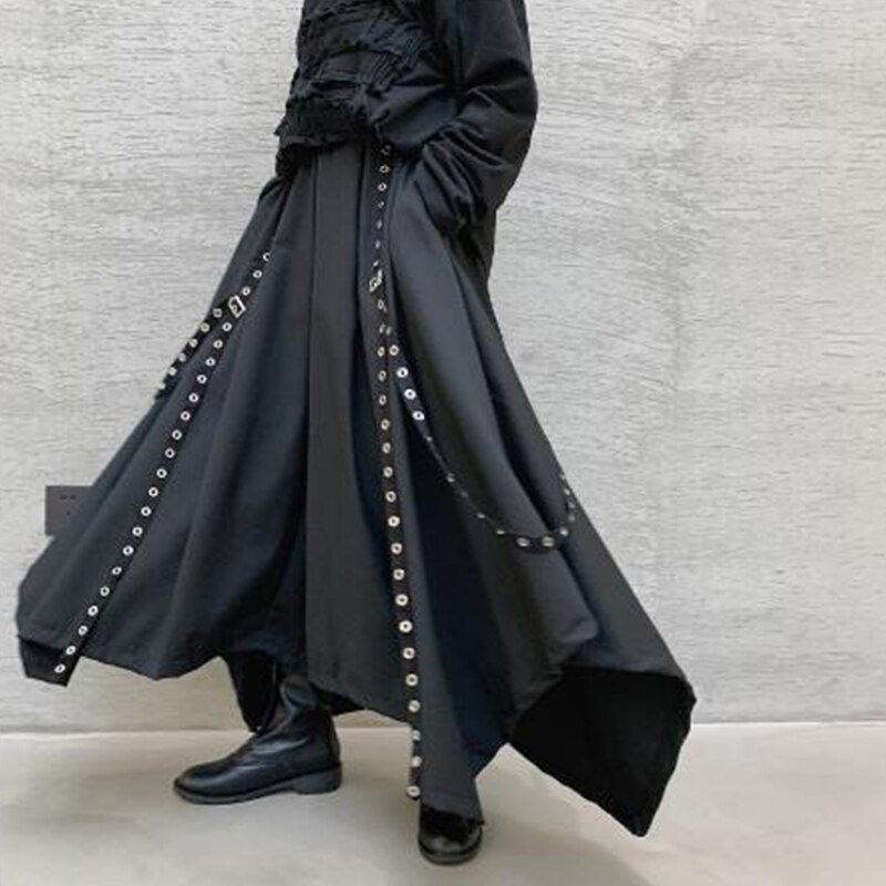 Mannen Lint Donkere Zwarte Wijde Pijpen Broek Mannelijke Vrouwen Japan Punk Gothic Harem Broek Kimono Rok Broek