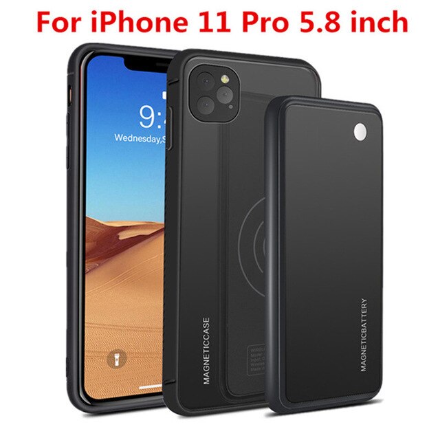 Wireless Charging Magnetic Battery Cases For iPhone 11 Pro Max Power Bank Case For iPhone 11 Pro/11 Backup Battery Charger Cover: Black for 11 Pro