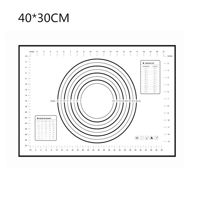 Kitchen Tools Silicone Baking Sheet Pad Rolling Dough Pastry Cakes Bakeware Liner Pad Mat Oven Pasta Pizza Cooking Accessories: Black 40x30