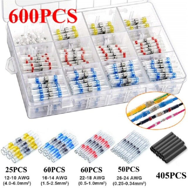 Solder Seal Wire Connectors - Heat Shrink Solder Butt Connectors - Solder Connector Kit - Automotive Marine Insulated: 600pcs