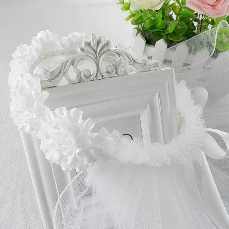 femmes mariée fleur cheveux couronne avec blanc mariage voile bandeau couronne réglable à lacets ruban Bachelorette partie