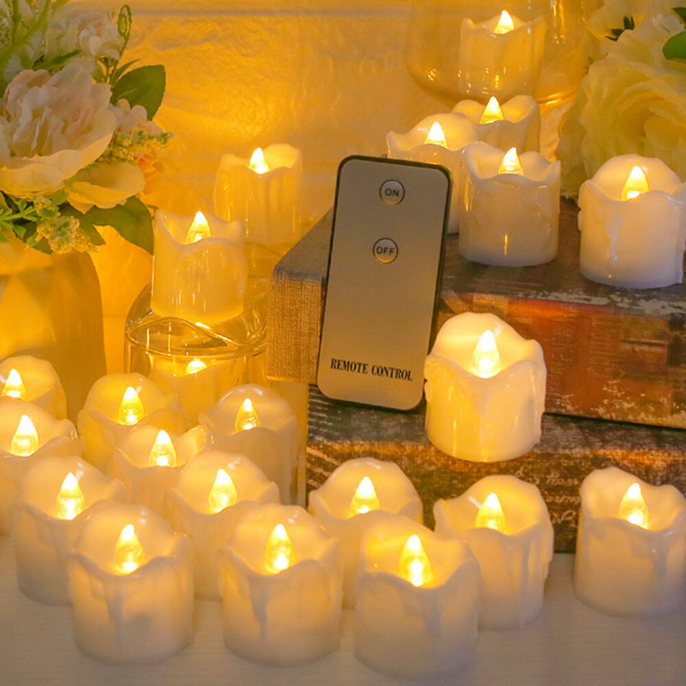 Pack of 12/24 Remote or Not Remote Realistic Bright Battery Operated Flickering Flameless Tea Light Led Candles Lamp Home Decor
