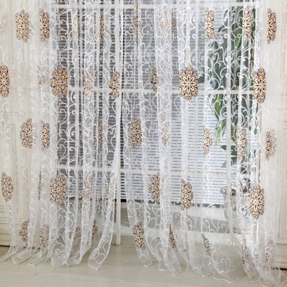 Cortinas semiopacas con estampado de flores, bonito ojal de cortina, paneles de cortina de ventana para el hogar, dormitorio (café), 1x2M