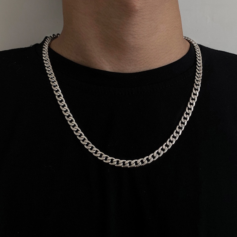 Colar de aço inoxidável para homens mulher cubana ligação corrente gargantilhas hiphop vintagetone sólido metal