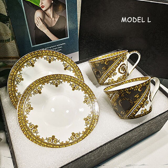 Tea Cup Coffee Cup Saucer Couples Mugs Set Drinkware European Palace Gold Rim Coffee Cup Bone China Hand-painted Head Style