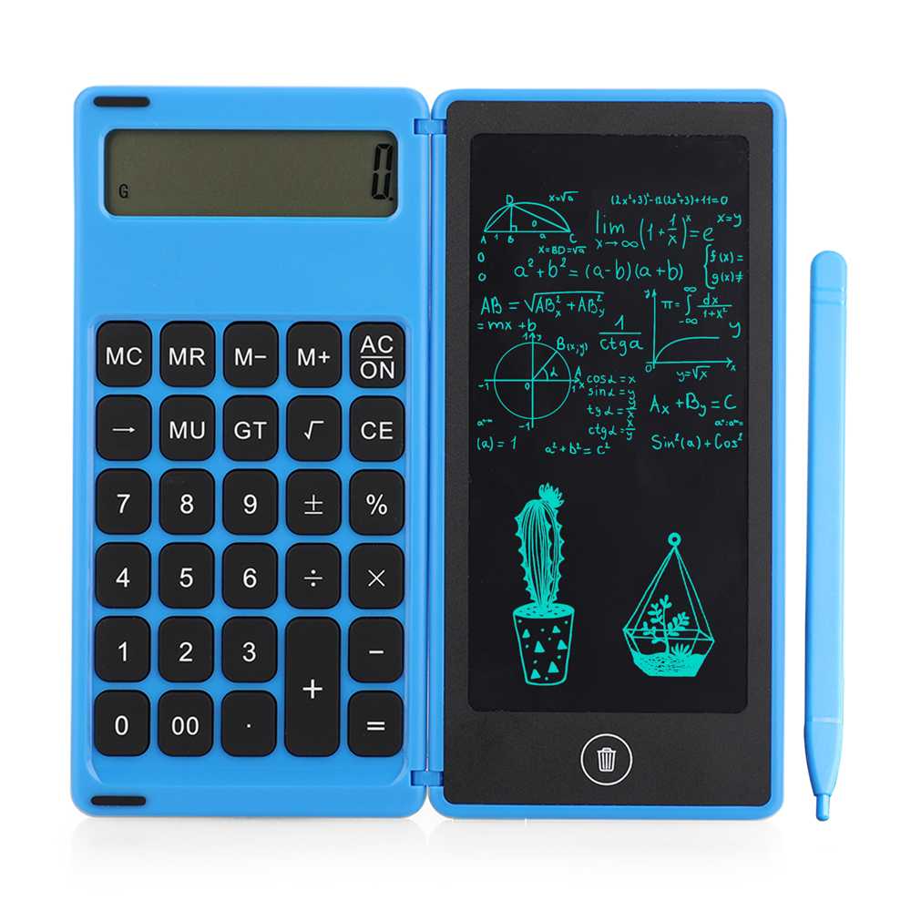 12 Digits Display Calculator 6 Inch LCD Writing Tablet Foldable Repeated Writing Digital Drawing Pad With Stylus Kids Learning: Blue
