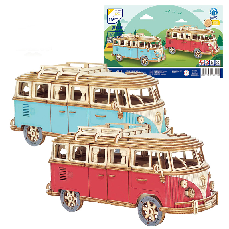 3D Wooden Puzzle Retro Bus European-style Campervan Assembled Car Model DIY Hands-on Ability Cultivate Toys For Children