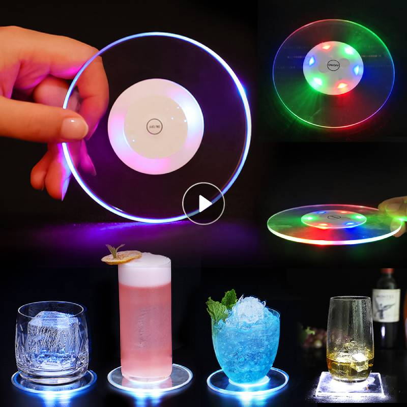 LED Coaster For Bar Table Decoration Accessories Acrylic Bar Cocktail Flash Base LED Mats Crystal Ultra-Thin LED Light Coaster