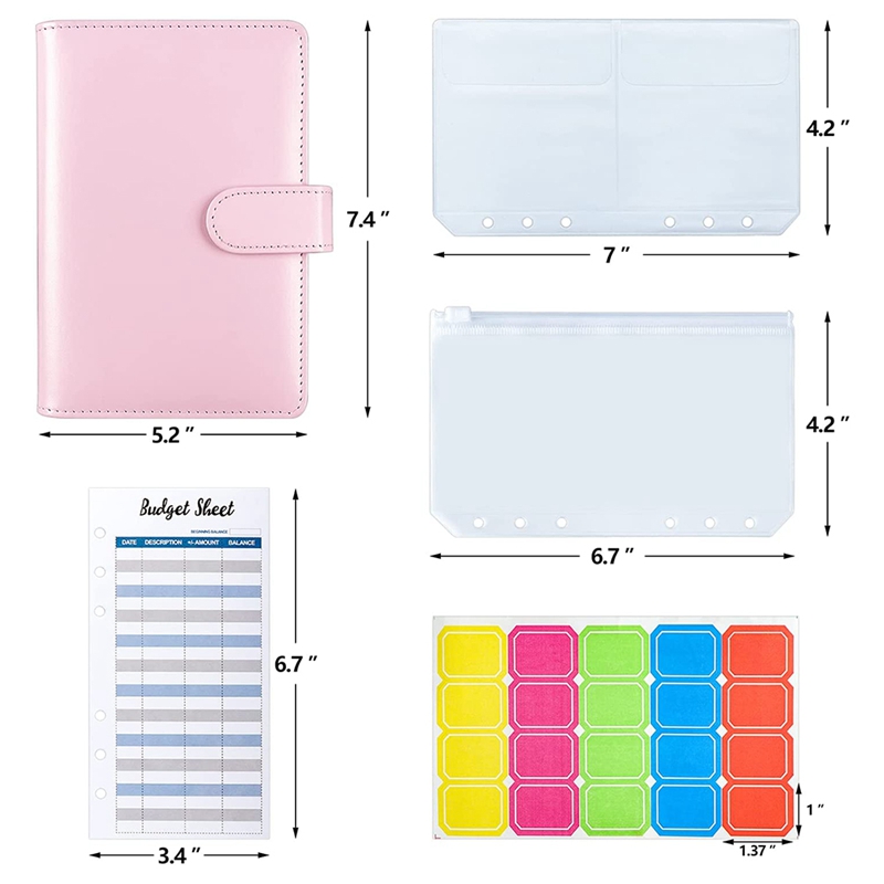 A6 PU Leather Binder Cover with Binder Pockets, Expense Budget Sheets and Labels for Budget Organizer Envelopes