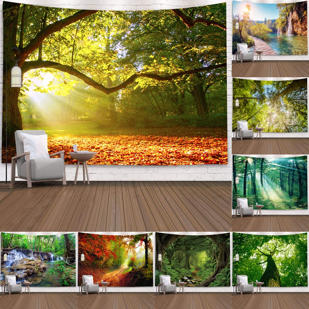 Skov plante landskab gobelin natur sceneri gobelin væg hængende indisk mandala hippie sengetæppe boheme hjem indretning