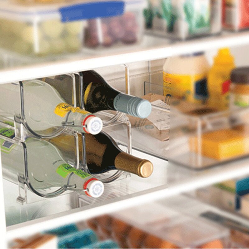 Kitchen Refrigerator Organizer Wine Beer Bottle Storage Rack Stackable Bottle Holder Countertop Storage Shelf Space Saving