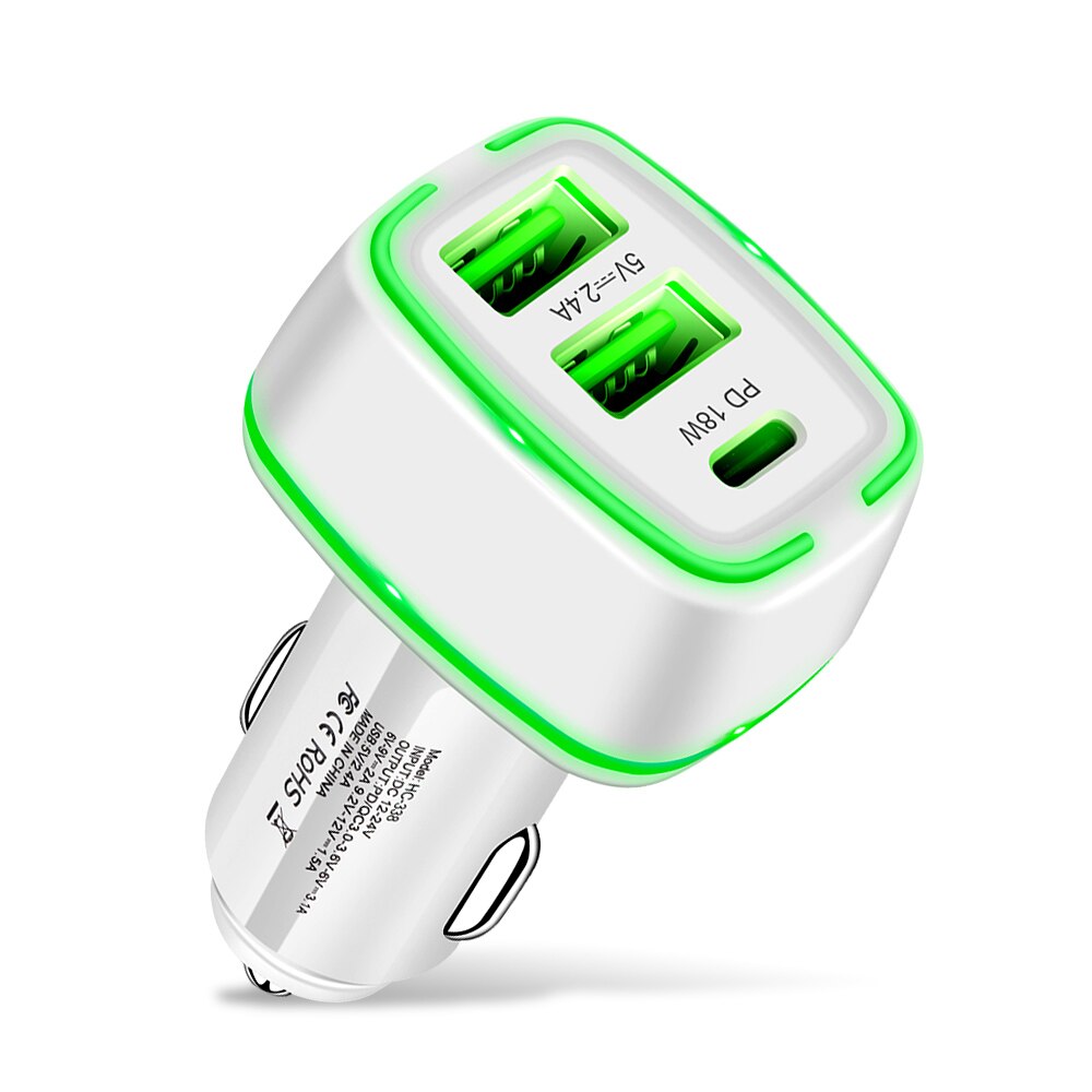 18w 2 pd car charger, phone charger, fast charging, fast charger for iphone 12 pro max 11 , xiaomi oneplus mobile phone car charger: White