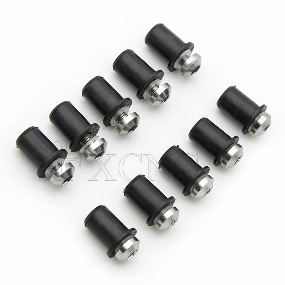 10 Uds. Tuercas universales de goma para motocicleta de 5mm/0,20 pulgadas, carenado de parabrisas, tornillos de aluminio anodizado para Moto