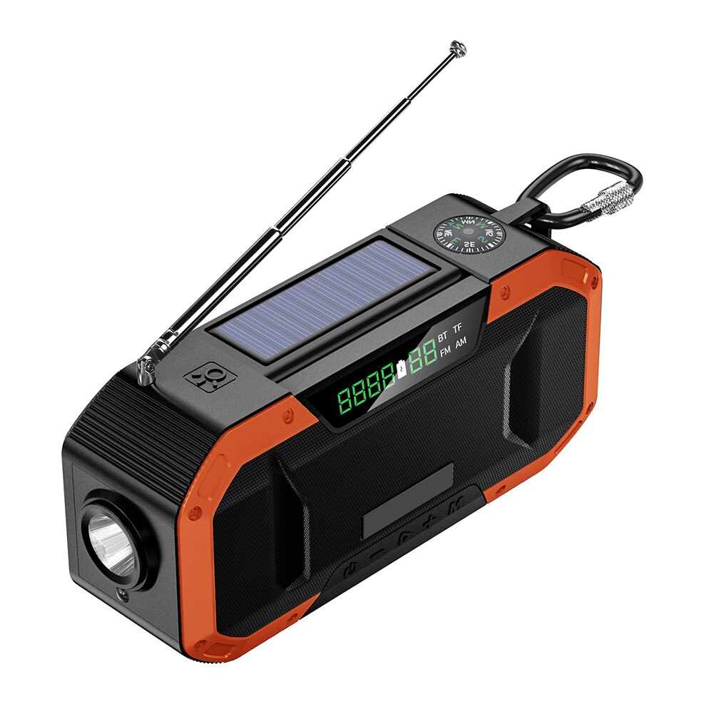 Emergency Radio Bluetooth Speaker Portable Solar Radio Hand Crank Fm/Am SOS Alarm 5000mAH Power Bank: Orange 5000mAh