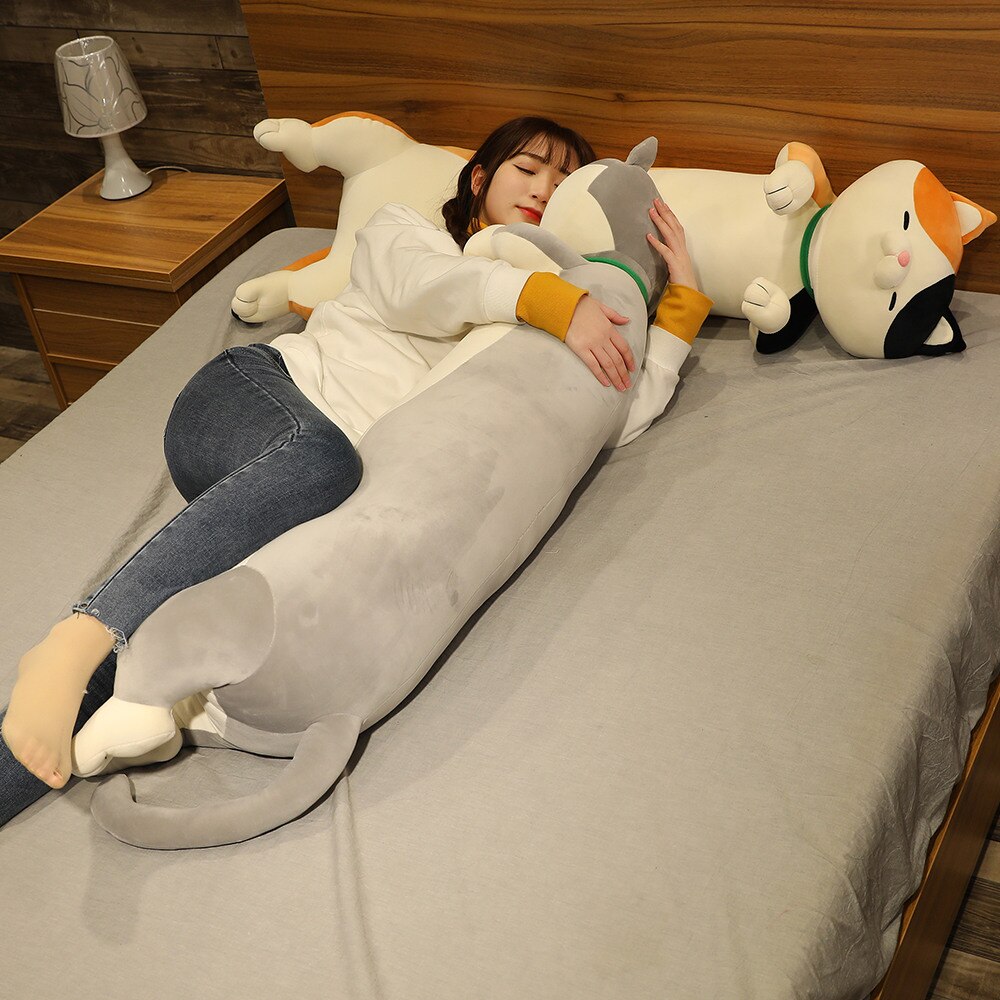 60-120cm Cute Shiba Inu Dog & Cat Plush Toys Stuffed Long Animals Sleep Boyfriend Pillow Doll Office Cushion Kids Girls