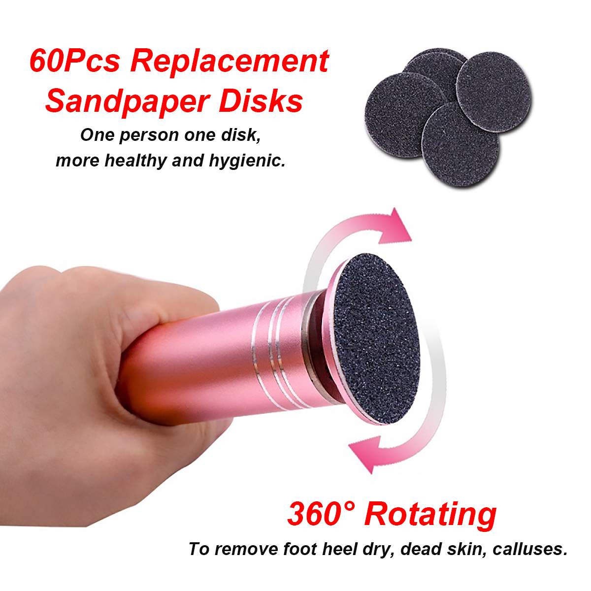 1000rpm Electric Foot File Callus Remover Foot Care Tool with 60pcs Replacement Sandpaper Disks Remove Heel Dry Dead Skin Tools