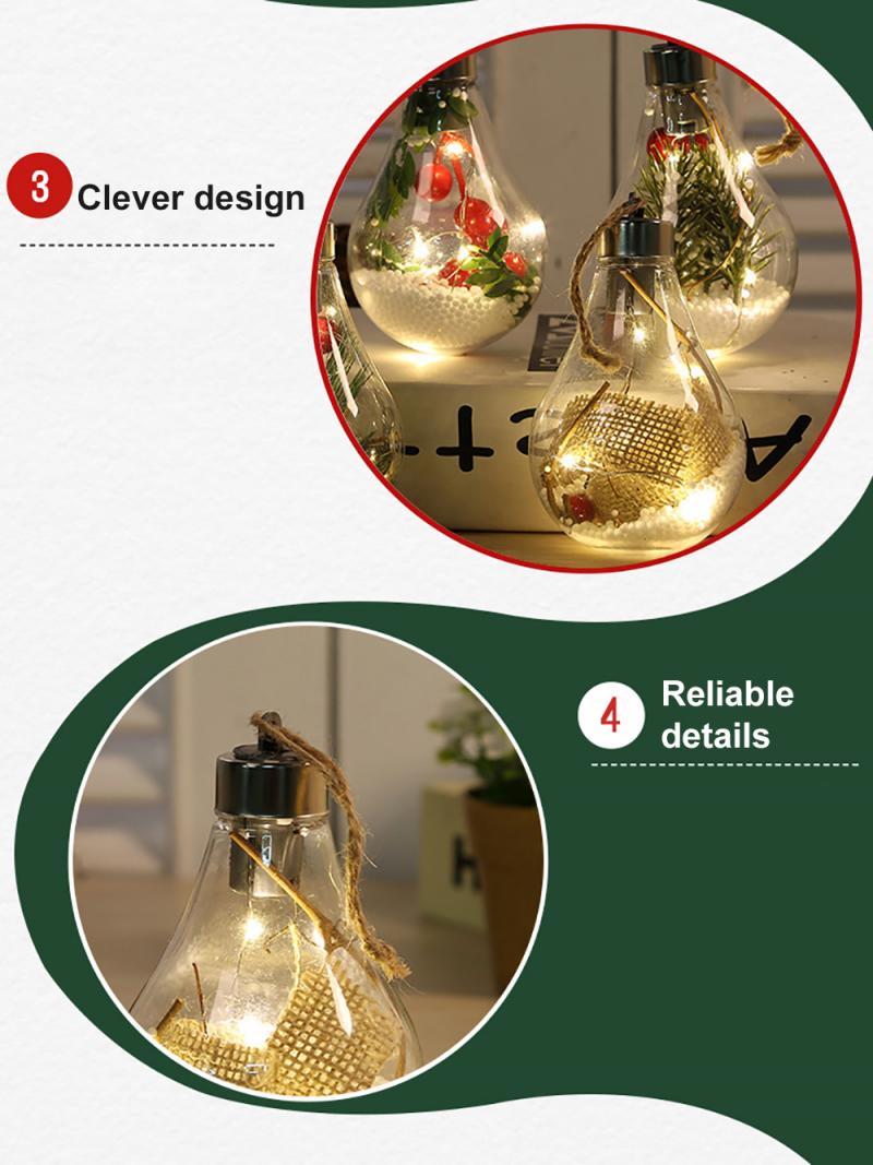 Luz led transparente ornamento de natal do vintage lâmpada árvore de natal decoração iluminação ao ar livre pingente lâmpada bola suprimentos