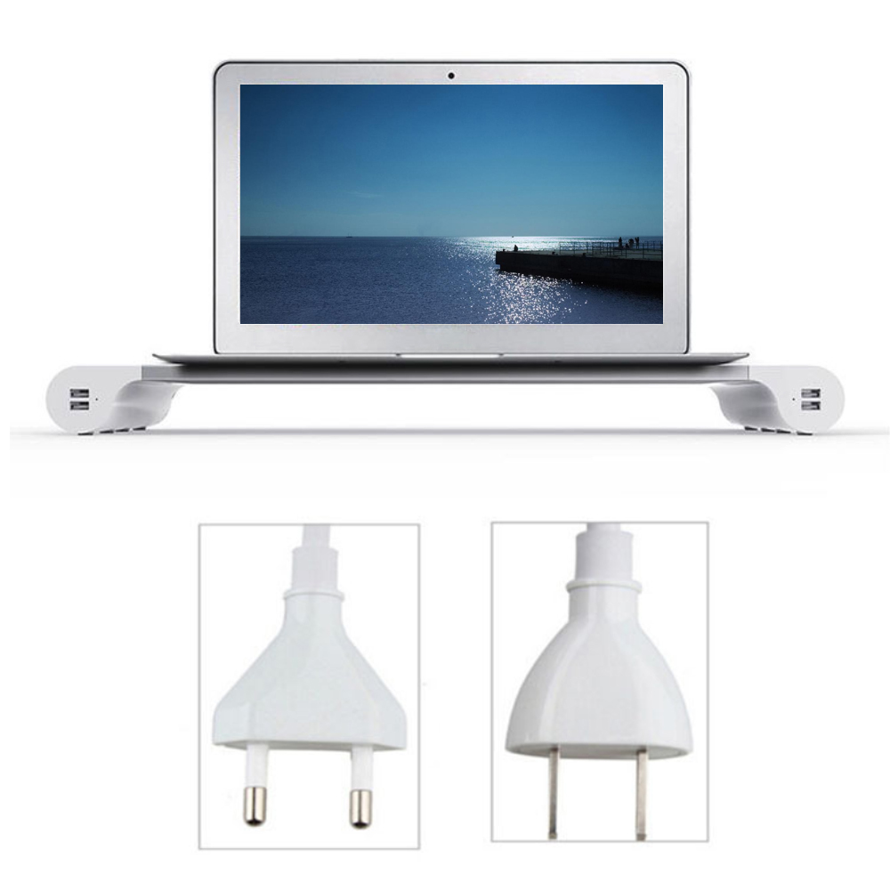 Aluminium Legierung 4 USB Häfen Schreibtisch Stand Raum Bar Computer Laptop Monitor Steigleitung Dock Stand Steigleitung für iMac MacBook EU UNS Stecker