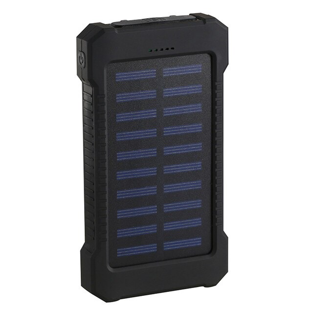 Solar Power Bank Waterproof 30000mAh Solar Charger USB Ports External Charger Powerbank for Xiaomi 5S Smartphone with LED Light: Black