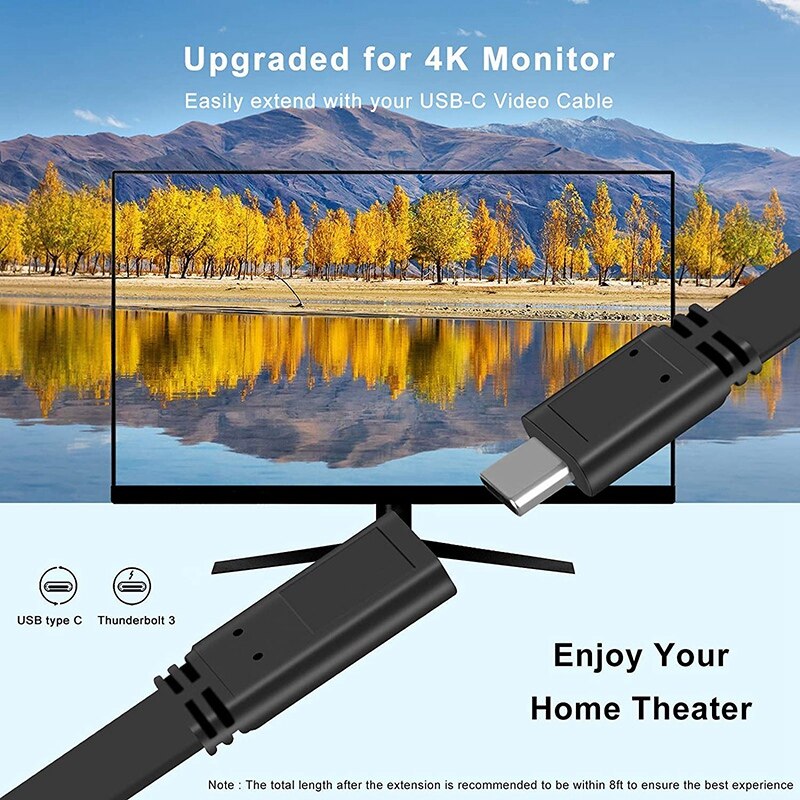 USB Typ C Verlängerung Flache Kabel Kurze, USB 3,1 Gen 2 Männlich zu Weiblich 20cm