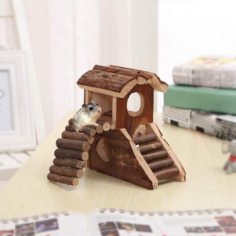 Hamster Wooden House Small Pets Hideout for Hamster Cage Hut Natural Wood Hut House Living House