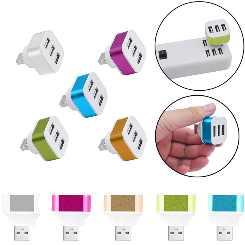 Portátil usb2.0 hub alta velocidade 3 portas liga de alumínio + abs telefone divisor adaptadores giratório plugue portátil cor aleatória