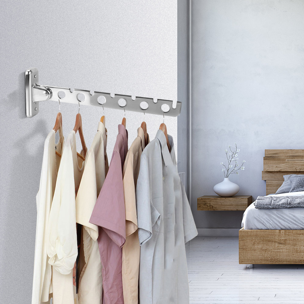 Tendedero de ropa, perchas plegables de acero inoxidable con 6 agujeros para interior, ahorro de espacio, montado en la pared, organizador para el hogar