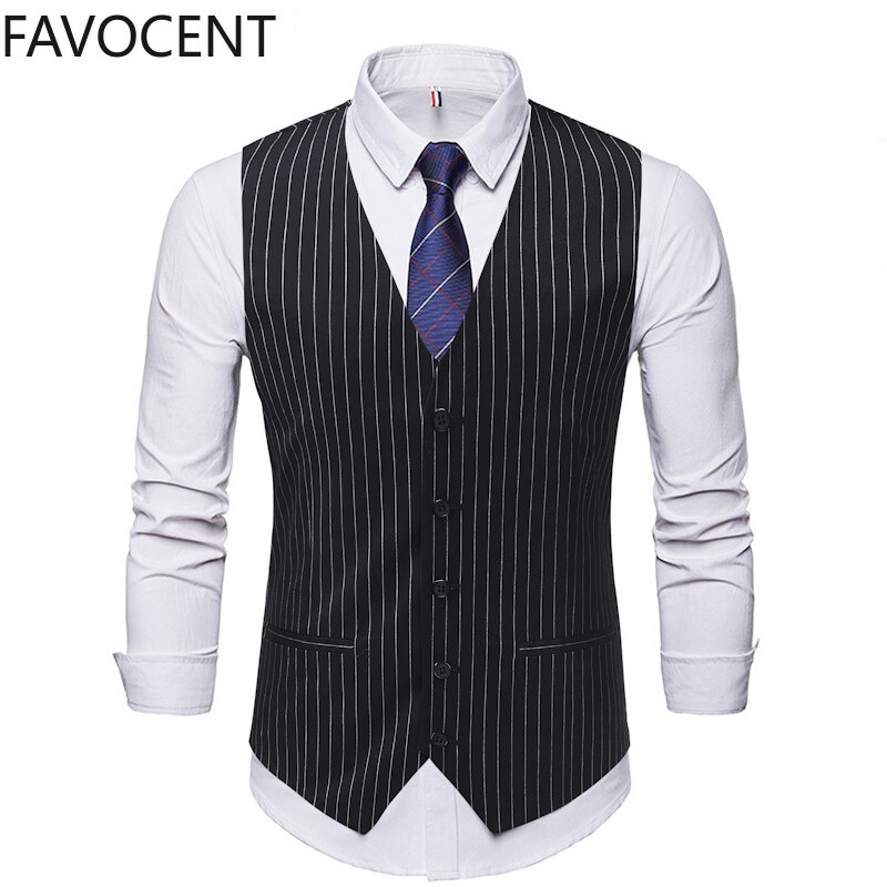 Stribede veste herre jakkesæt vest klassisk sort grå business vest vest herre britisk blazer til mænd ærmeløs