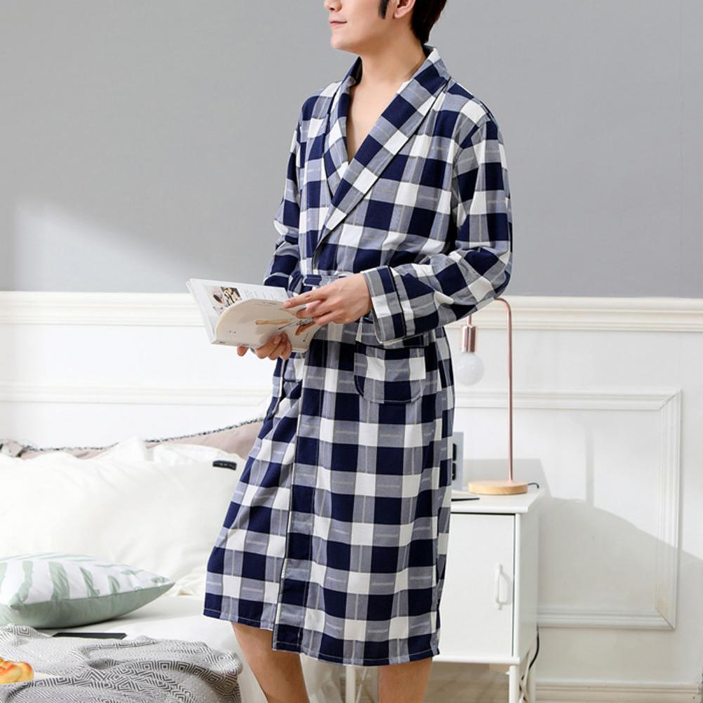 Bata de baño informal para hombre, ropa de dormir con bolsillos de bloque de Color suave, de manga larga, bata de casa,